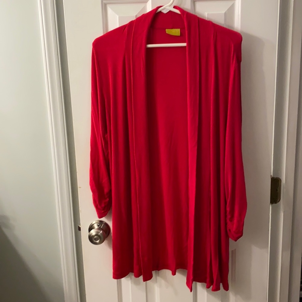 Long cardigan with 3/4 ruched sleeves